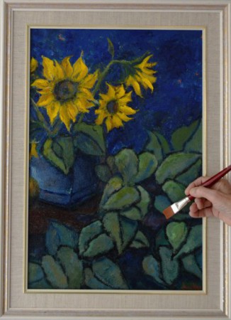 Zonnebloem | Olie | 40 x 60 | met houten lijst